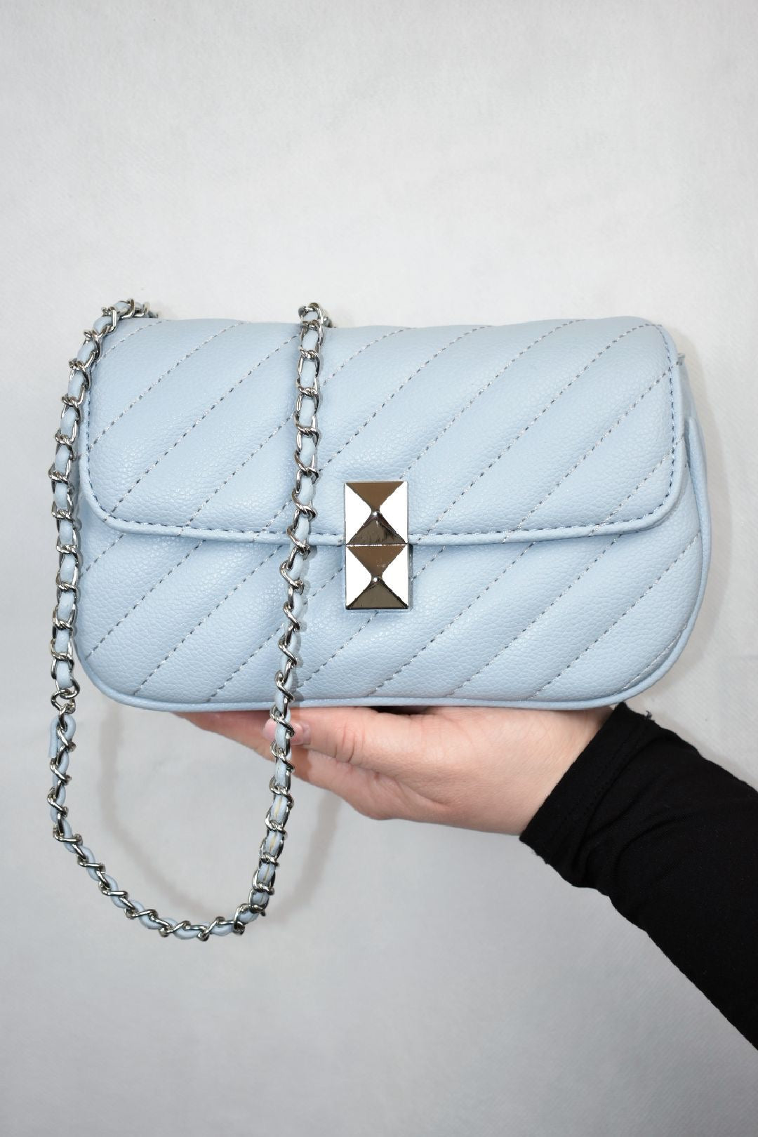 Baby Blue Quilted Stripe Cross Body Bag 2