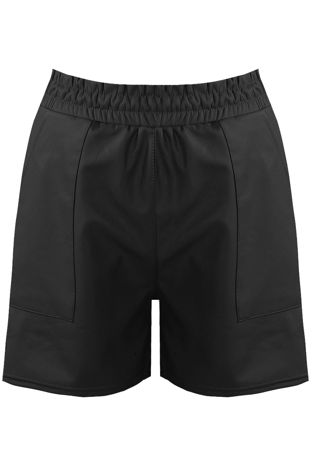 Black Faux Leather Pocket Shorts