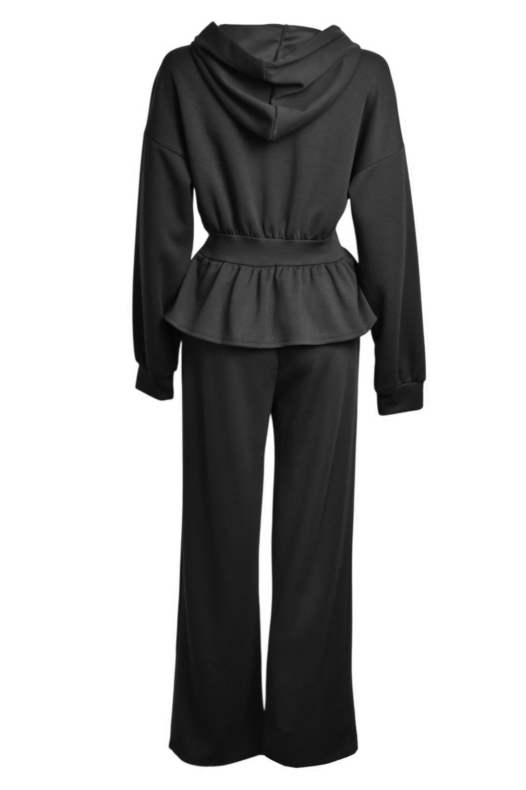 Black Peplum Jacket Wide Leg Trousers Loungesuit