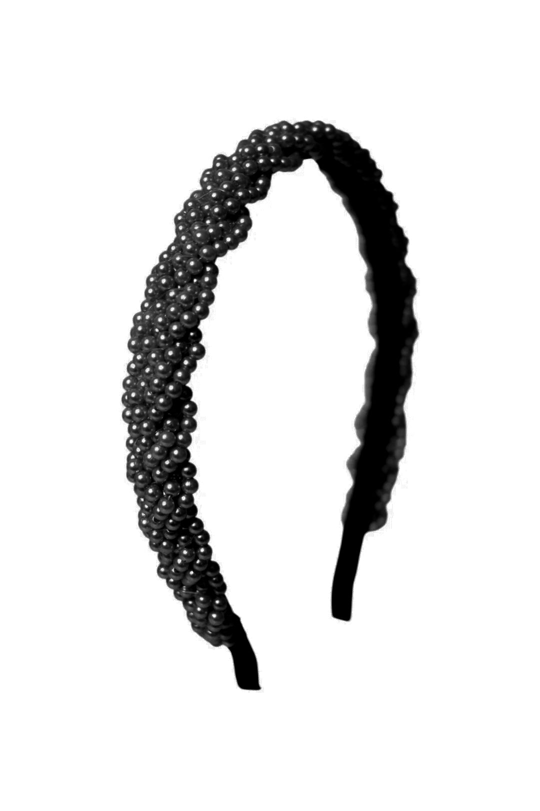 Black beaded headband on a white background