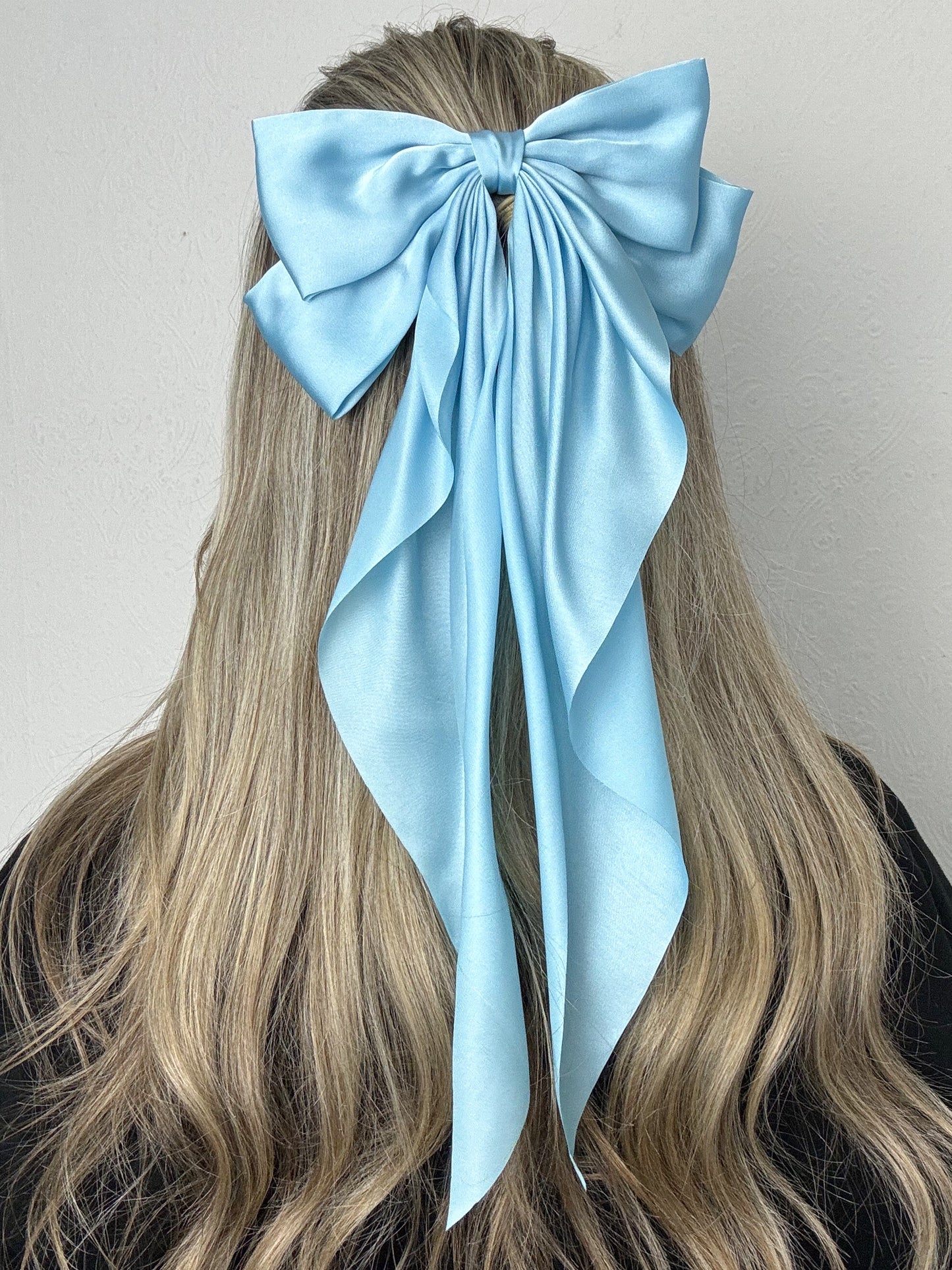 Blue Satin Long Double Hair Bow