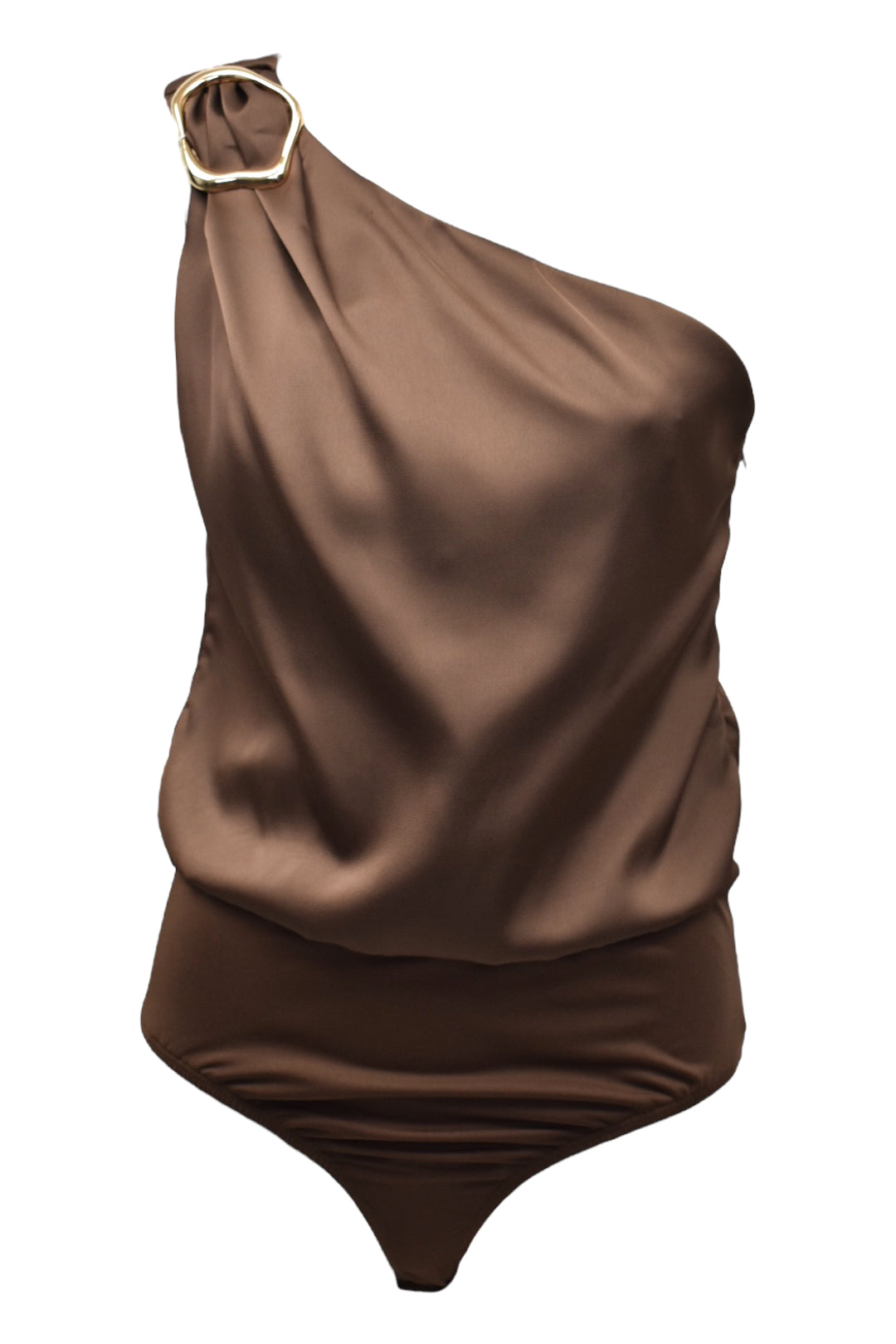 Brown Gold Buckle One Shoulder Bodysuit