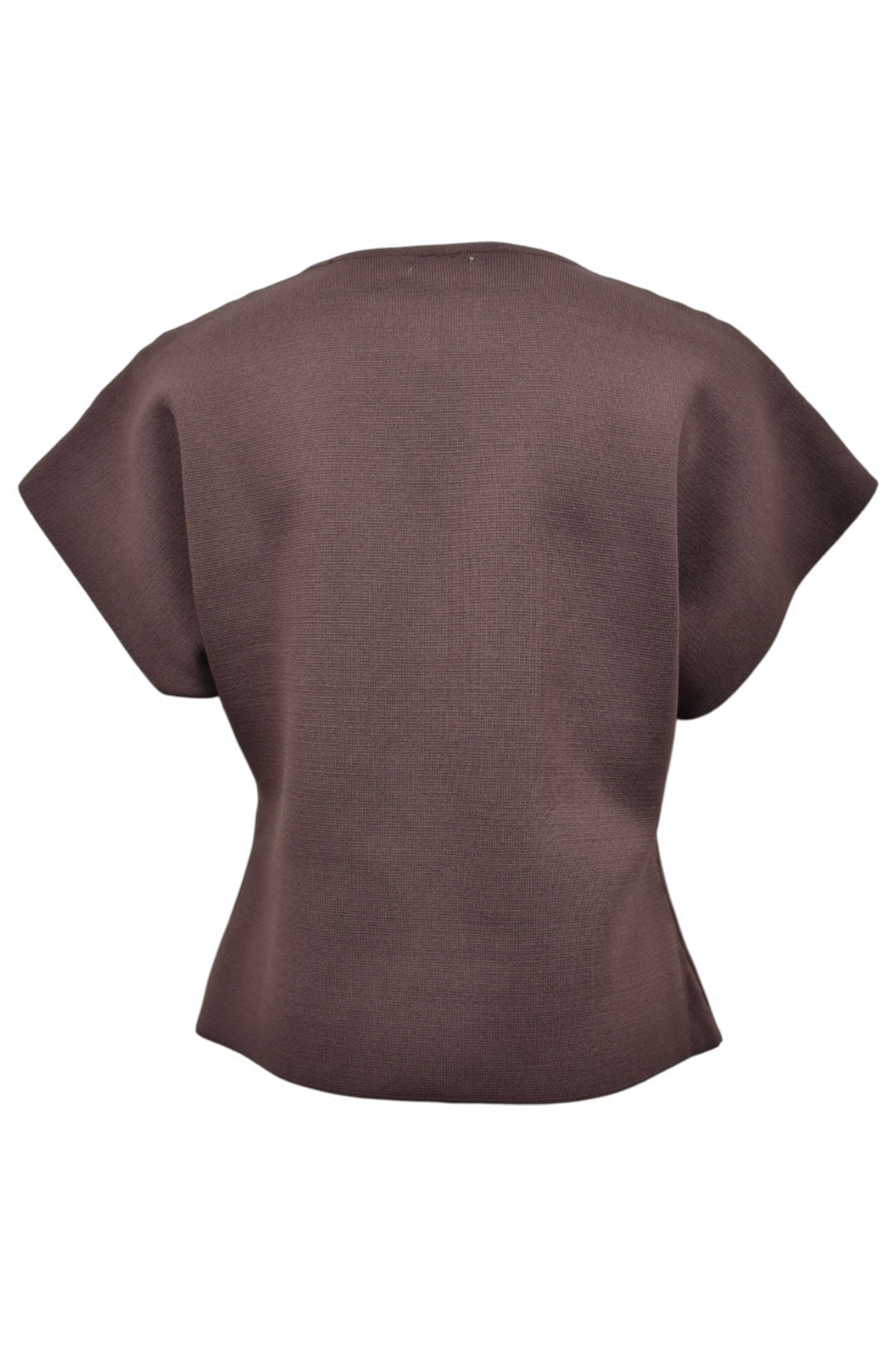 Brown Knitted Asymmetric Gold Button Top Back