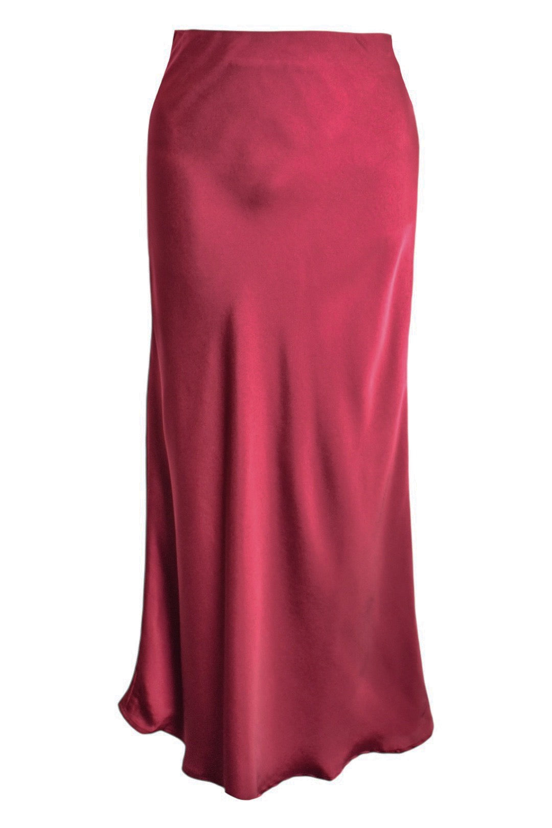 Burgundy Bias Cut Satin Midi Skirt
