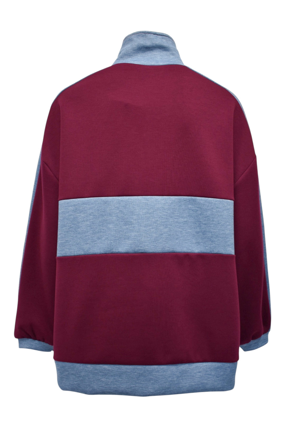 Burgundy Contrast Striped Quarter Zip Sweatshirt Back