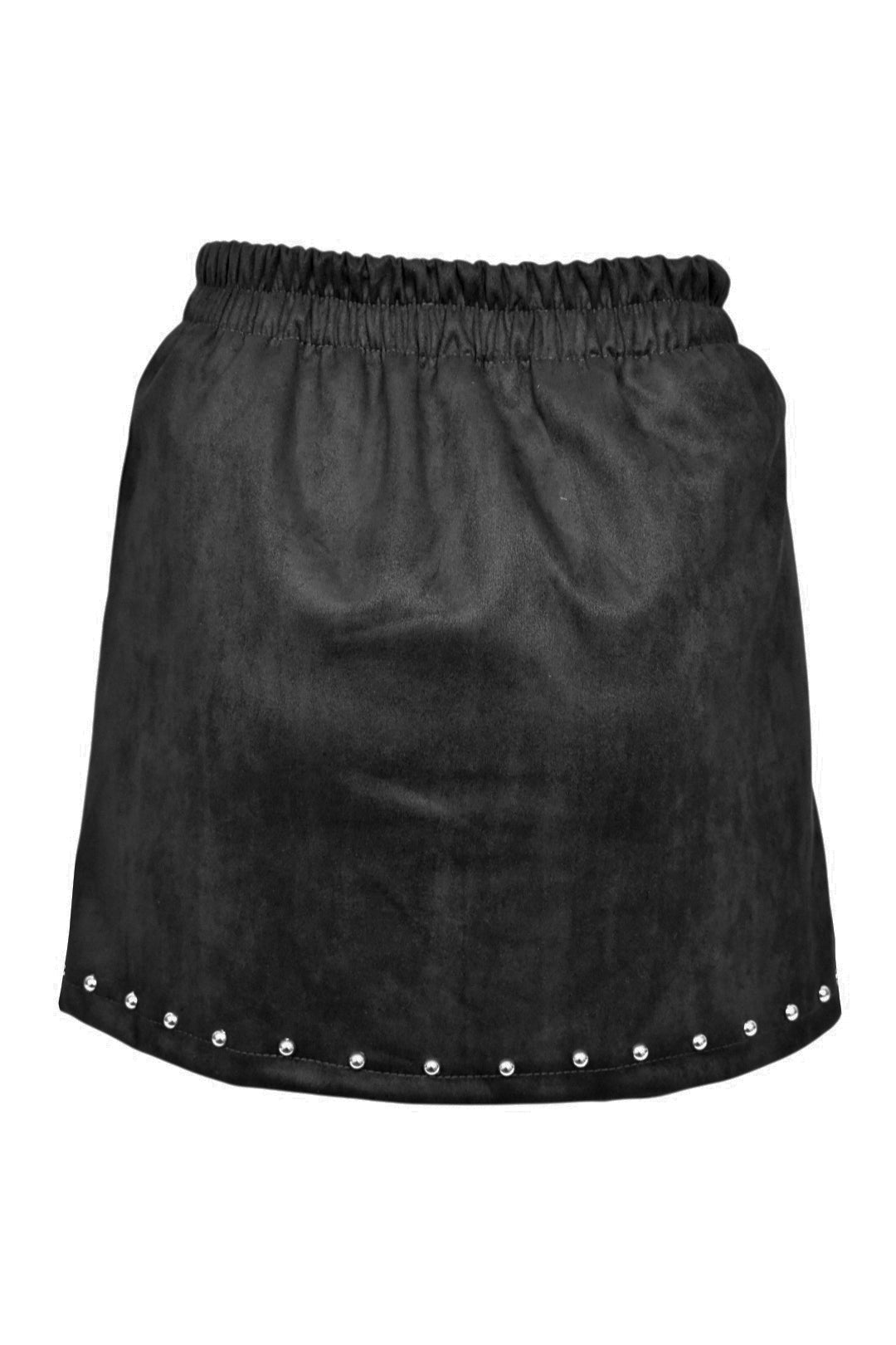 Black Faux Suede Studded Mini Skirt