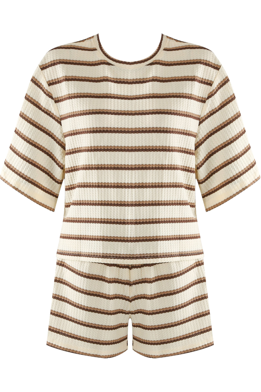 Cream & Brown Striped Shorts Co-ord