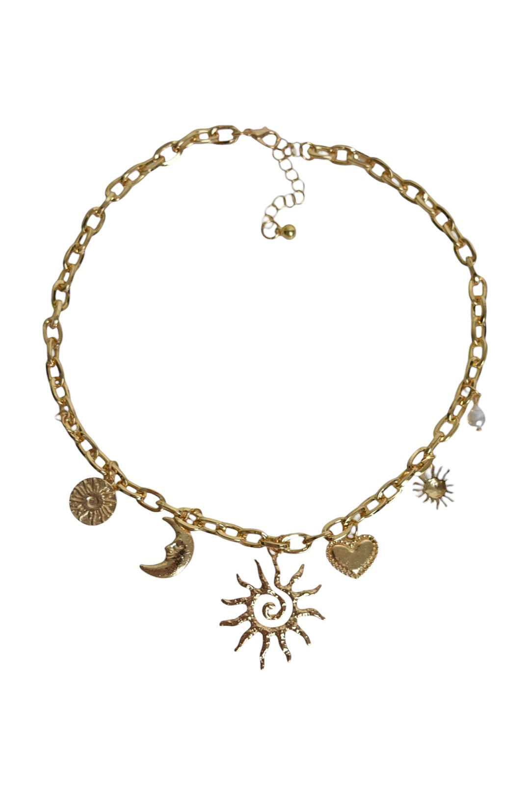 Gold Sun, Moon & Heart Charm Necklace