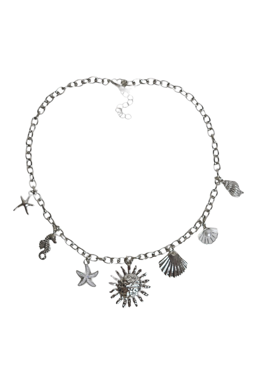 Silver Sun, Shell & Seahorse Charm Necklace
