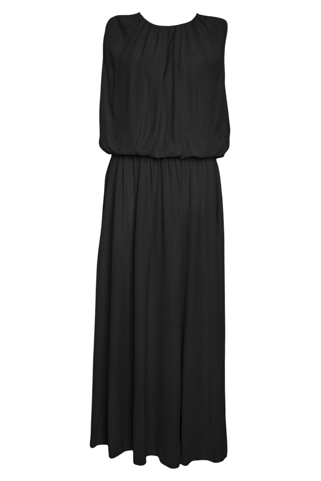 Black Crinkle Puffball Sleeveless Maxi Dress