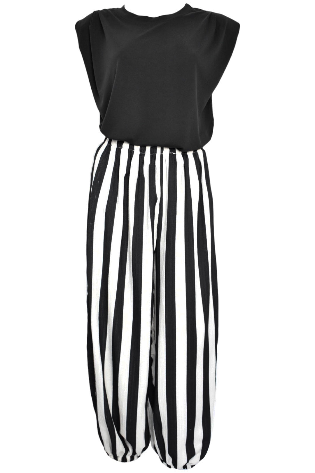 Black & White Striped Balloon Trousers Co-ord