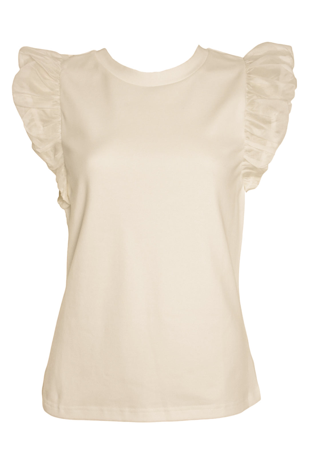 Beige Sheer Frill Sleeve T-Shirt