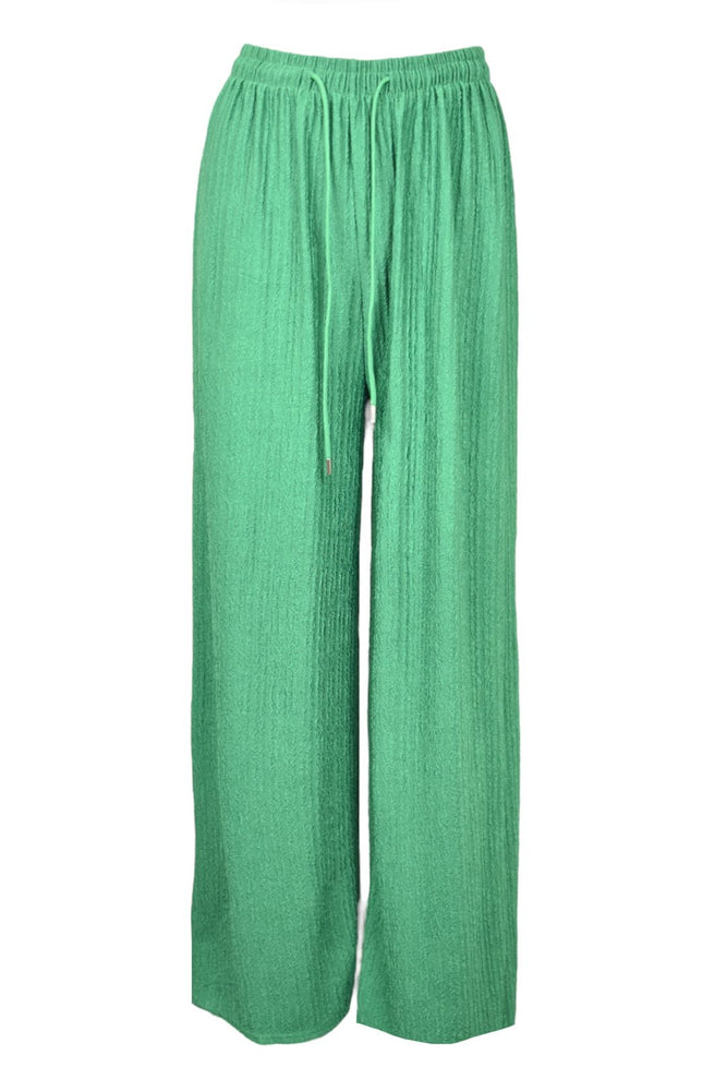 Green Crinkle Wide Leg Trousers