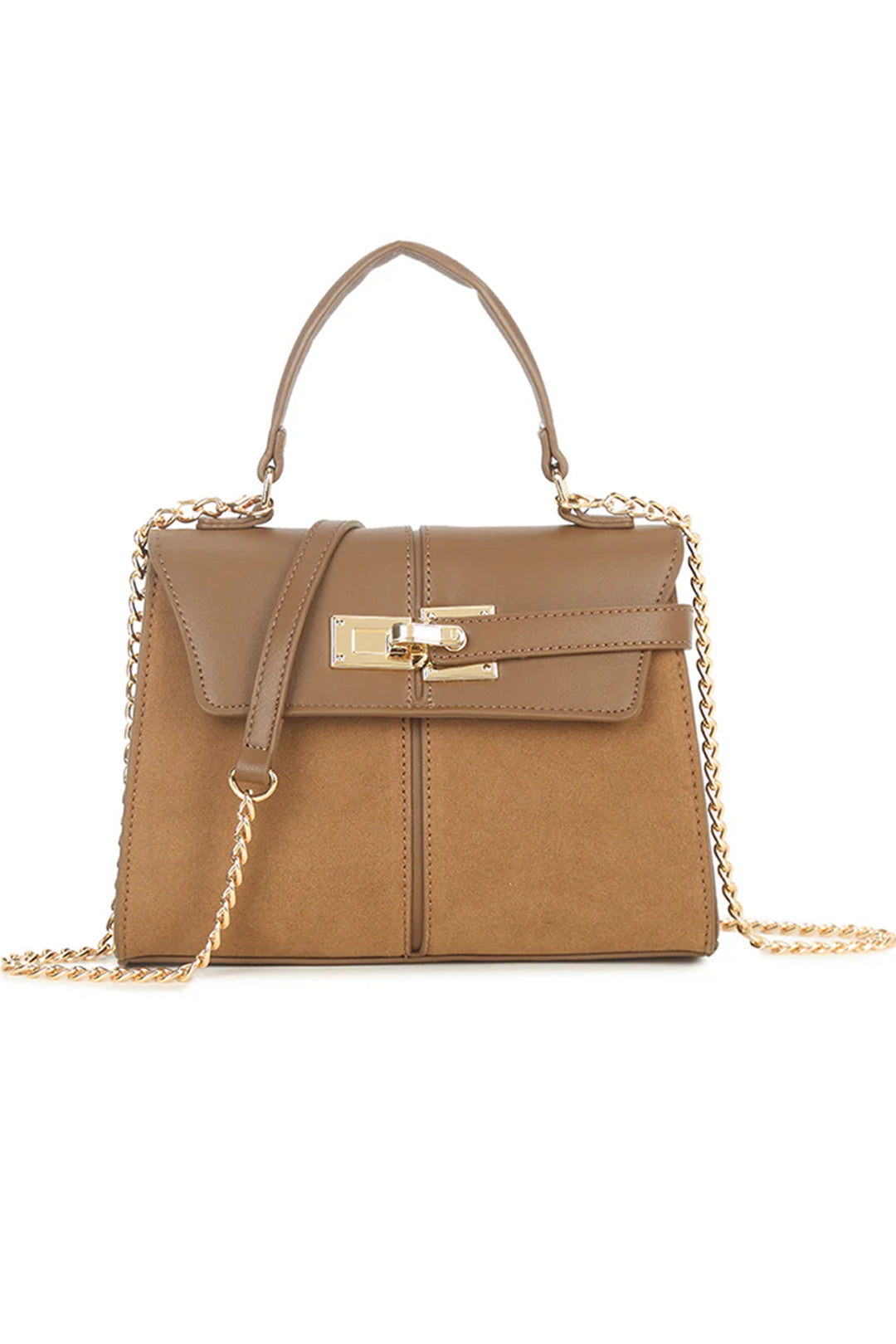 Tan Faux Suede & Leather Contrast Grab Bag