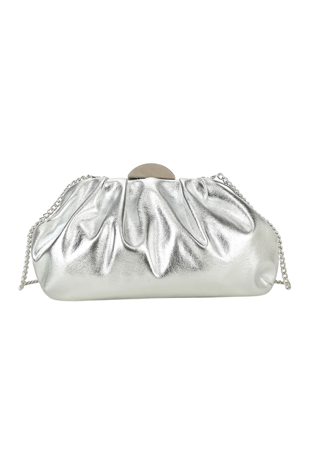Silver Ruched Pouch Metal Clasp Clutch