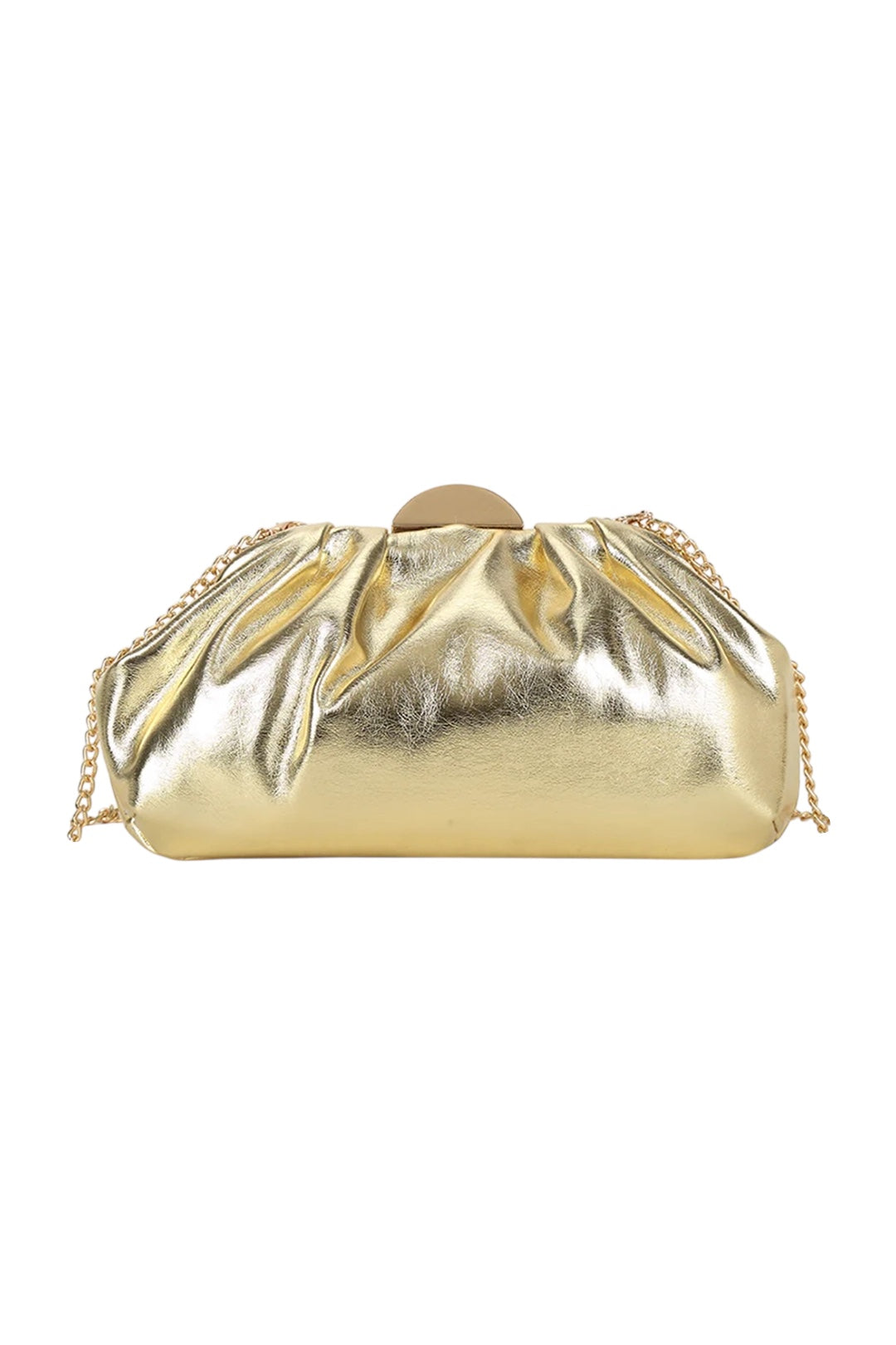 Gold Ruched Pouch Metal Clasp Clutch