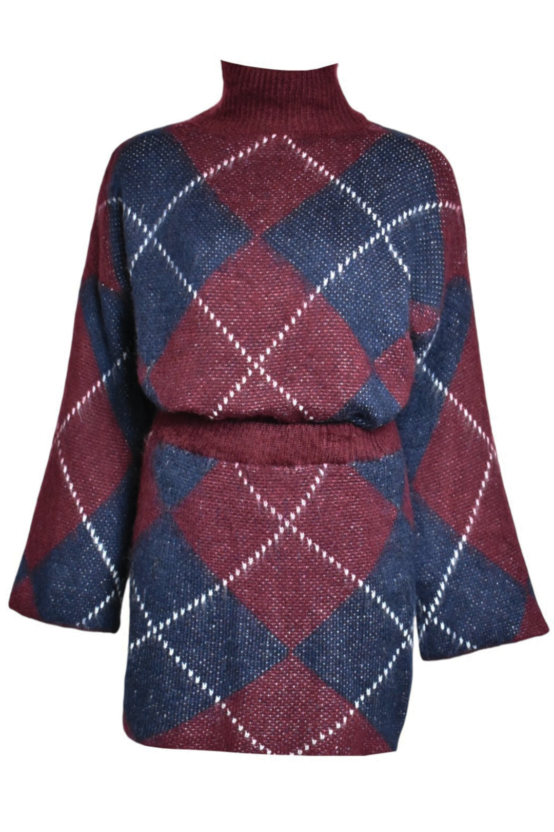 Burgundy Argyl Knitted Jumper & Skirt Co-ord