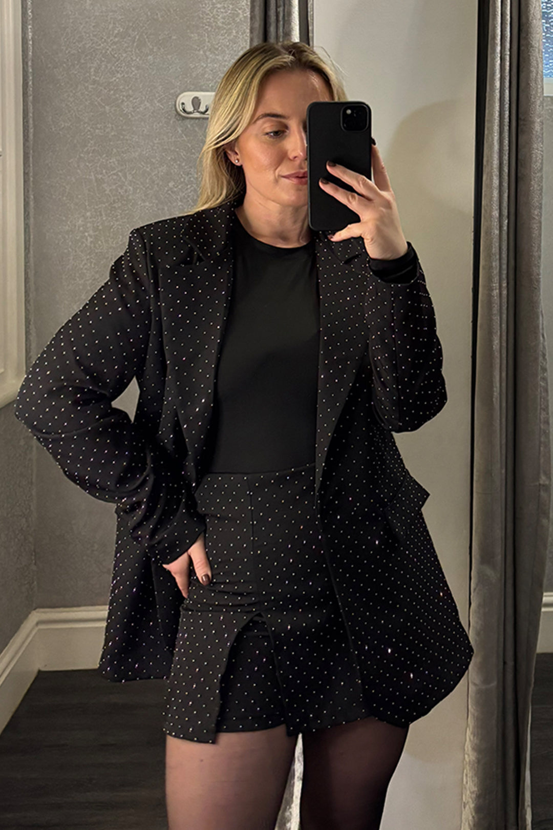 Black Diamante Blazer & Skort Co-ord