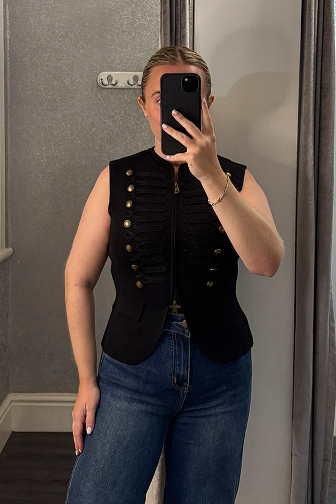 Black Military Style Knitted Waistcoat