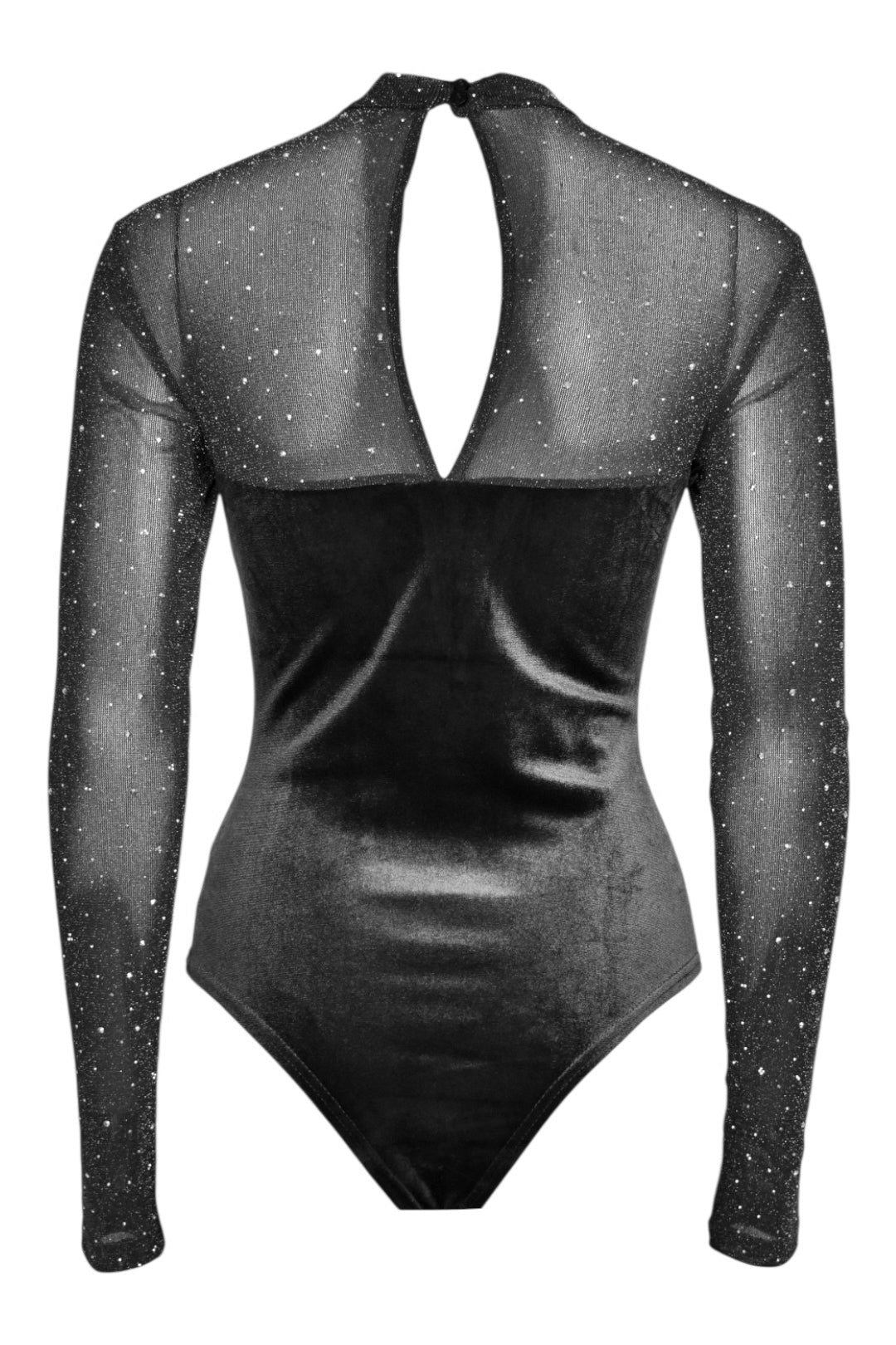 Black Velvet & Diamante Long Sleeve Bodysuit