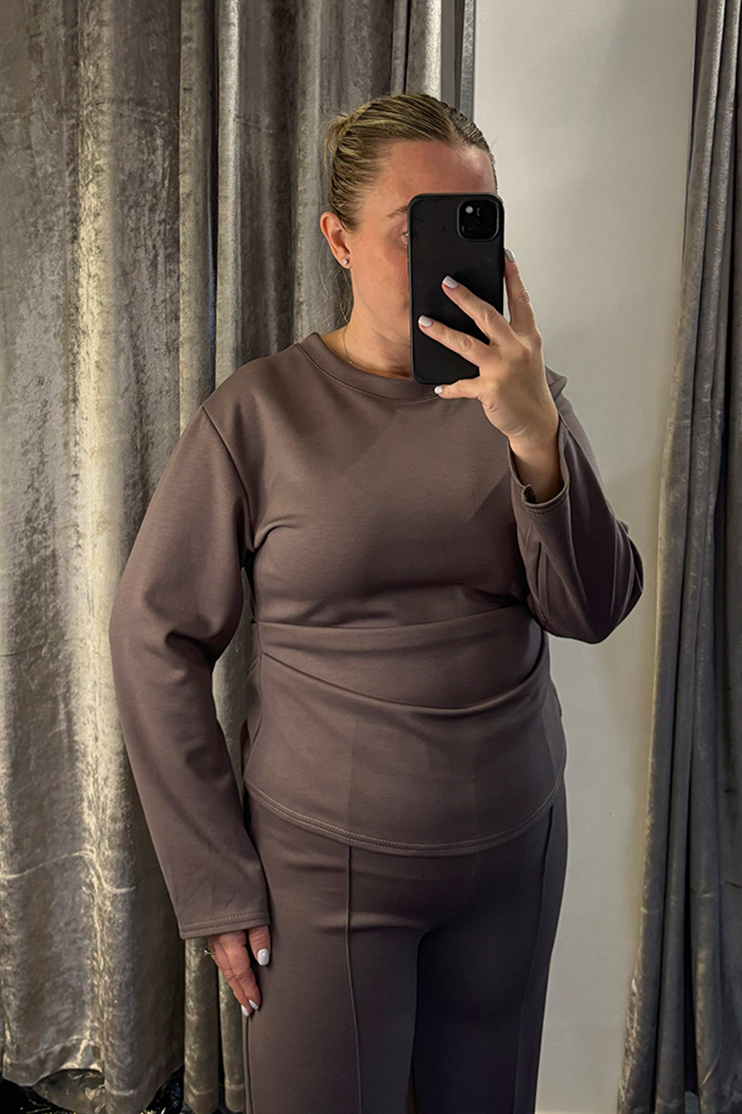 Mushroom Ruched Side Long Sleeve Loungesuit