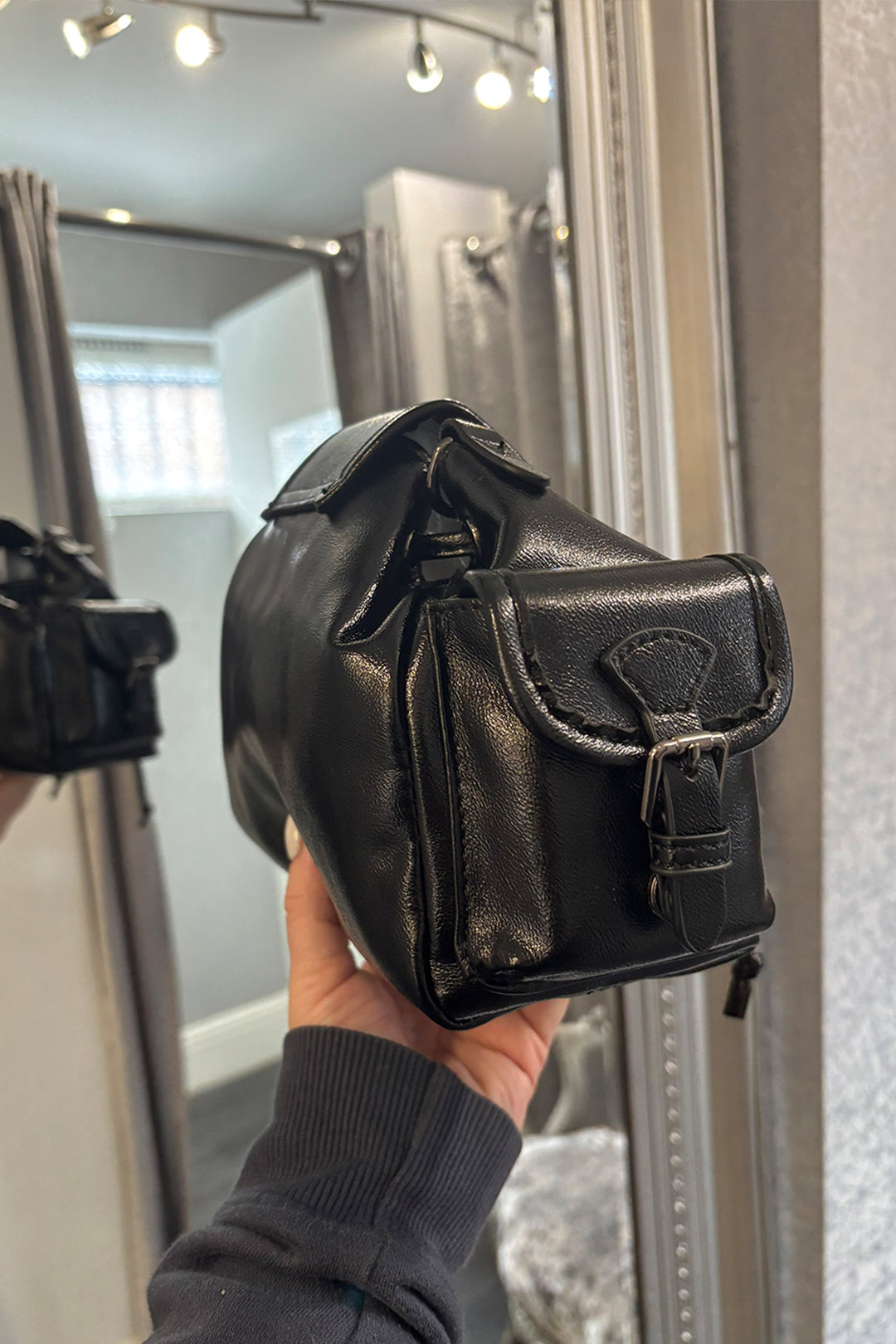 Black Buckle Fastening Pouch Bag