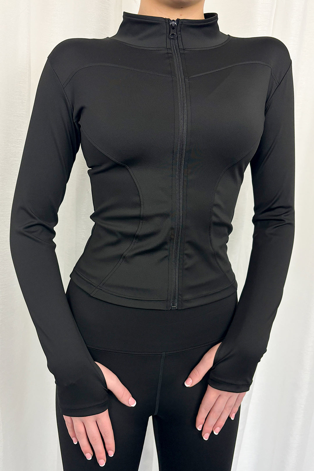 Black Zip Up Jacket & Leggings Active Set