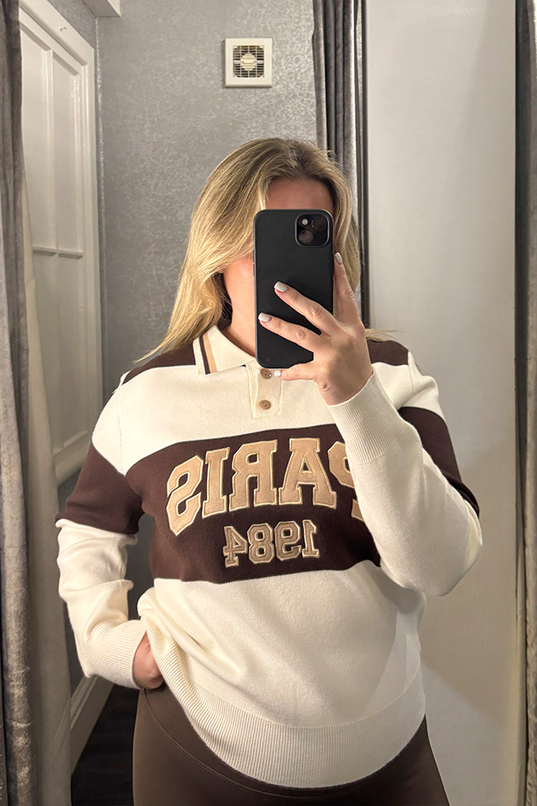 Cream & Brown PARIS Striped Collared Jumper