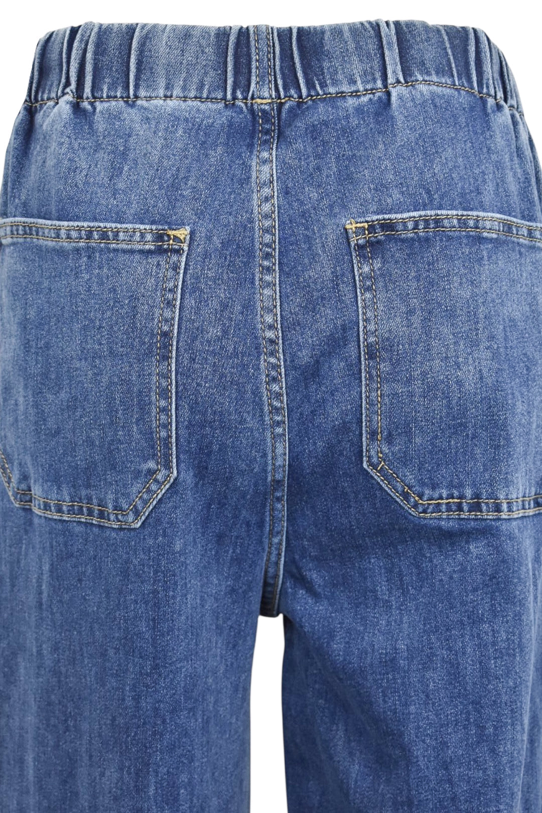 Mid Denim Tie Waist Wide Leg Jeans