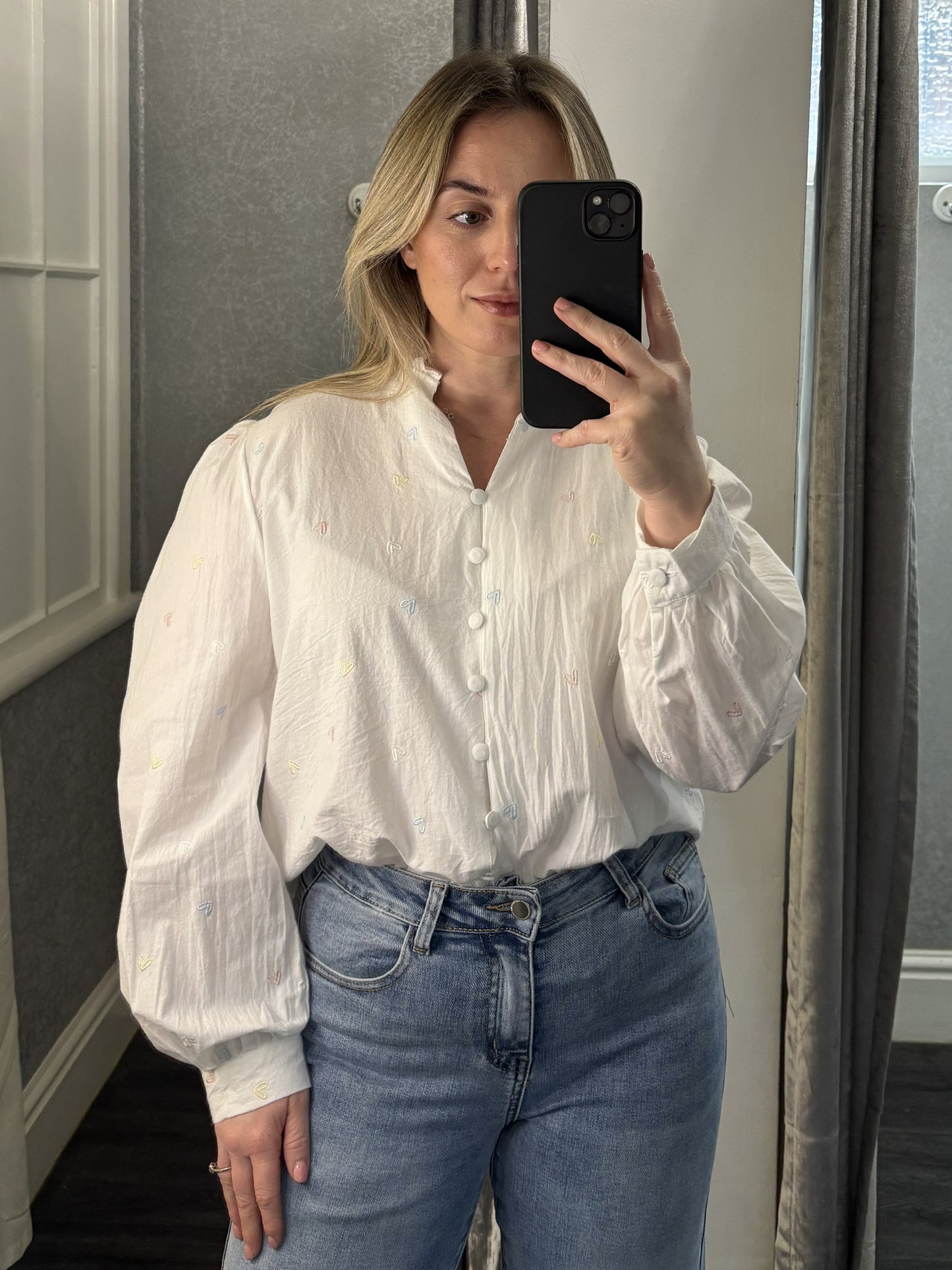 White Pastel Embroidered Head Shirt