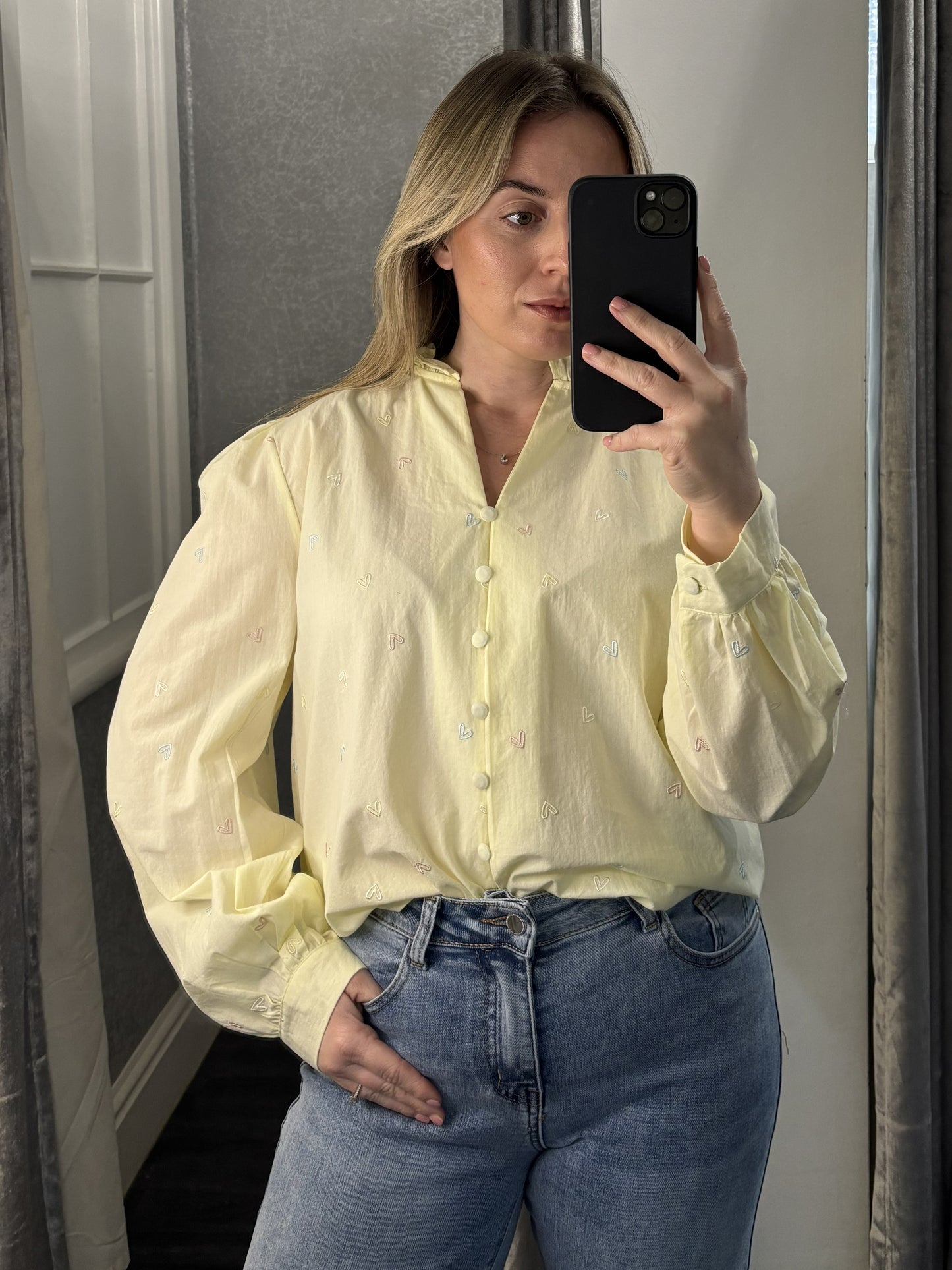 Lemon Pastel Embroidered Heart Shirt