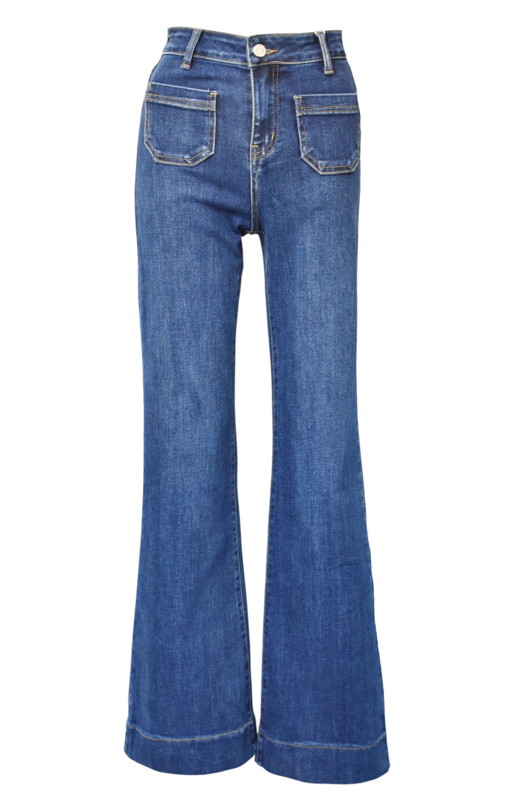 Dark Denim Front Pocket Flared Jeans