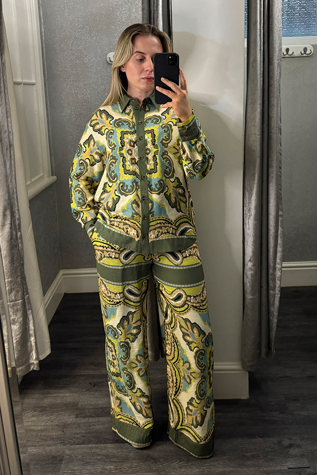 Green Printed Long Sleeve Top & Wide Leg Trousers Co-ord