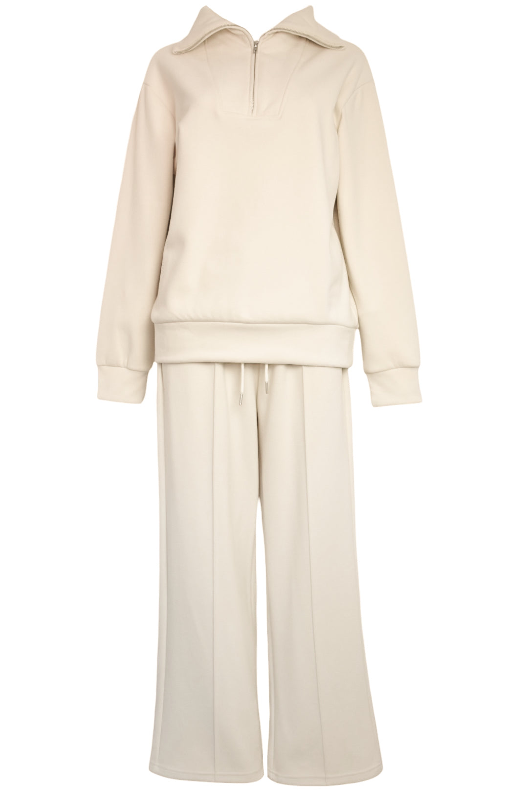 Cream Quarter Zip & Wide Leg Trousers Loungesuit