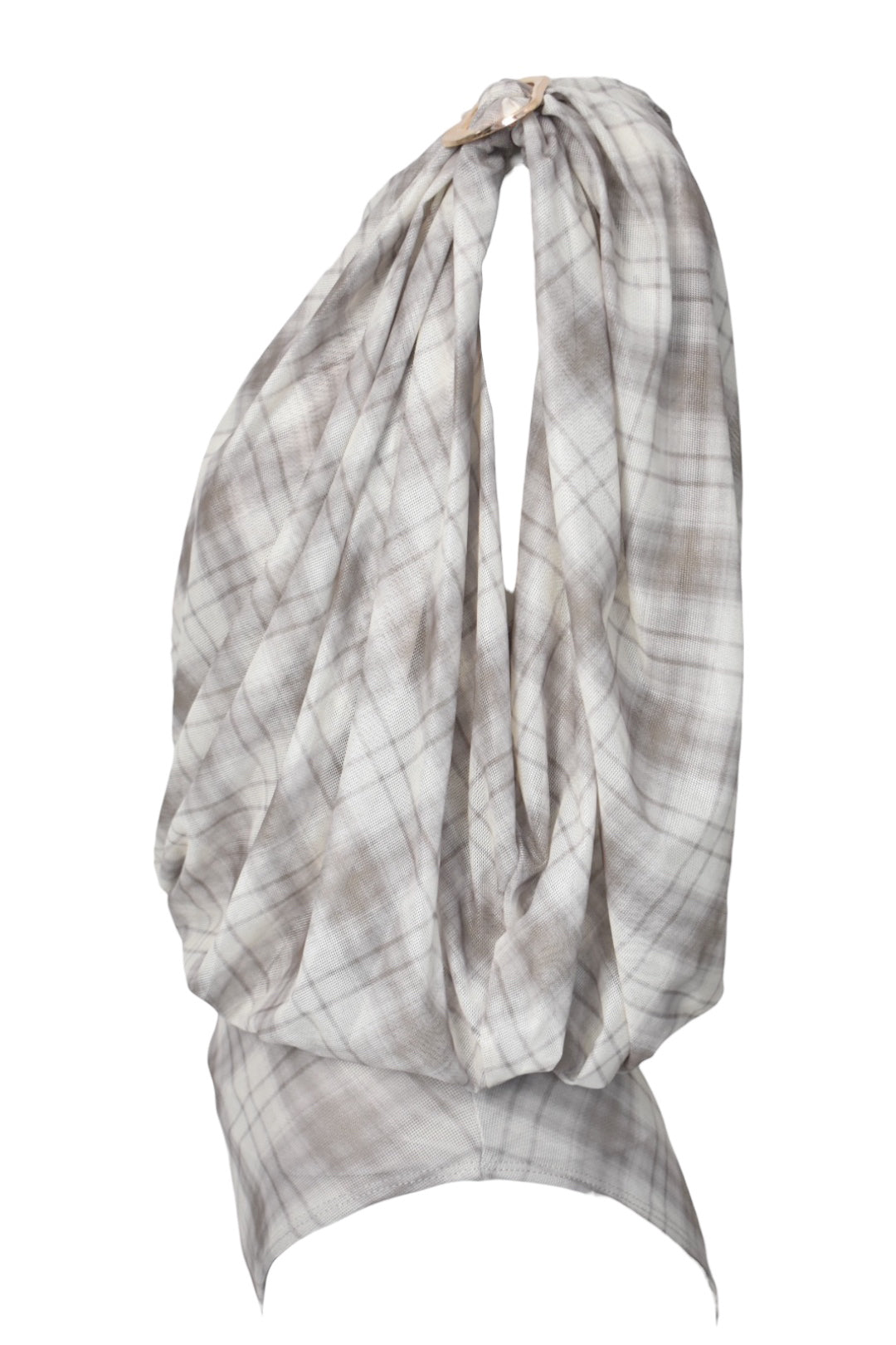Cream & Grey Checked One Shoulder Bodysuit