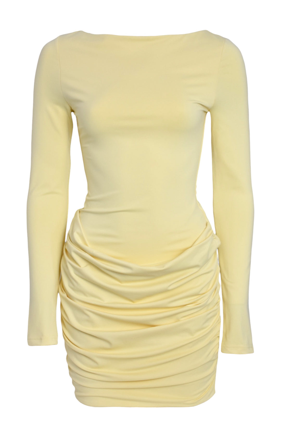 Lemon Ruched Long Sleeve Dress