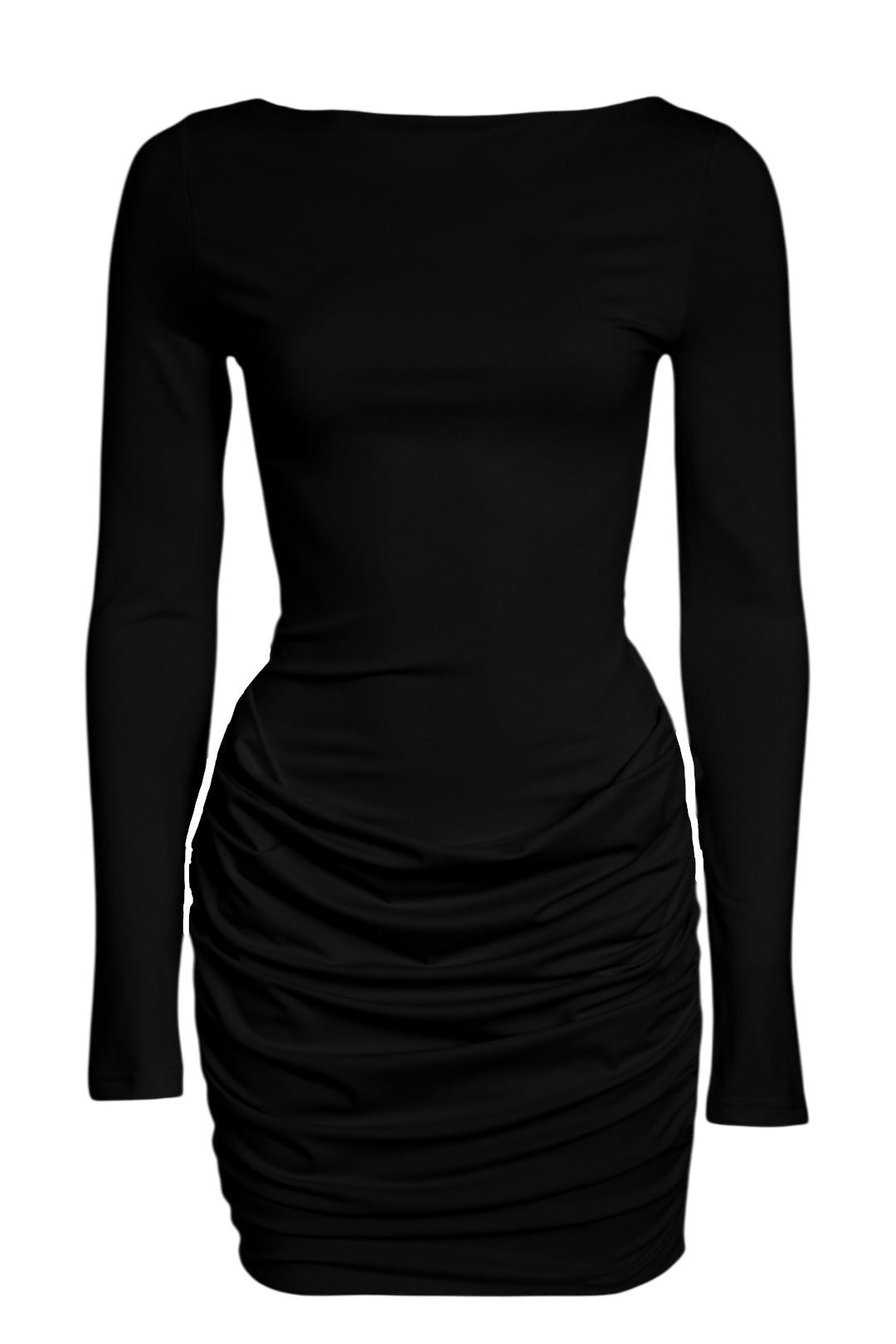 Black Ruched Long Sleeve Dress