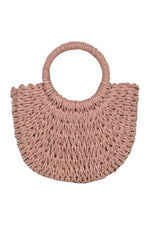 Pink Woven Straw Hoop Bag (Small)
