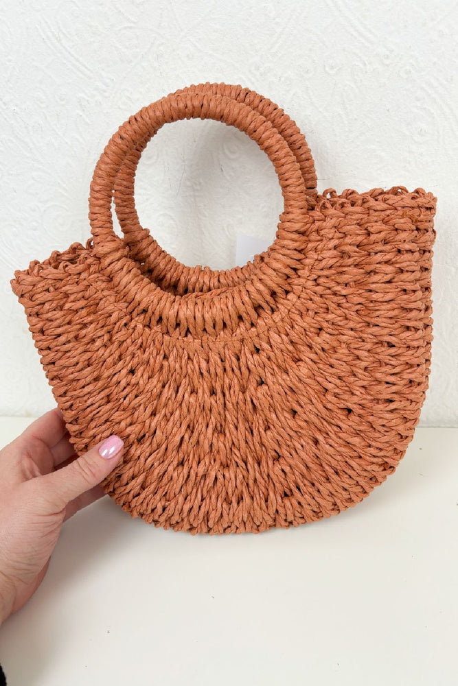 Orange Woven Straw Hoop Bag (Small)