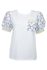 White Contrast Sleeve & Pocket T-Shirt