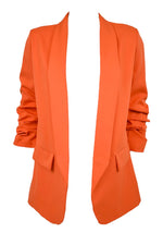 Orange Ruched Sleeve Blazer