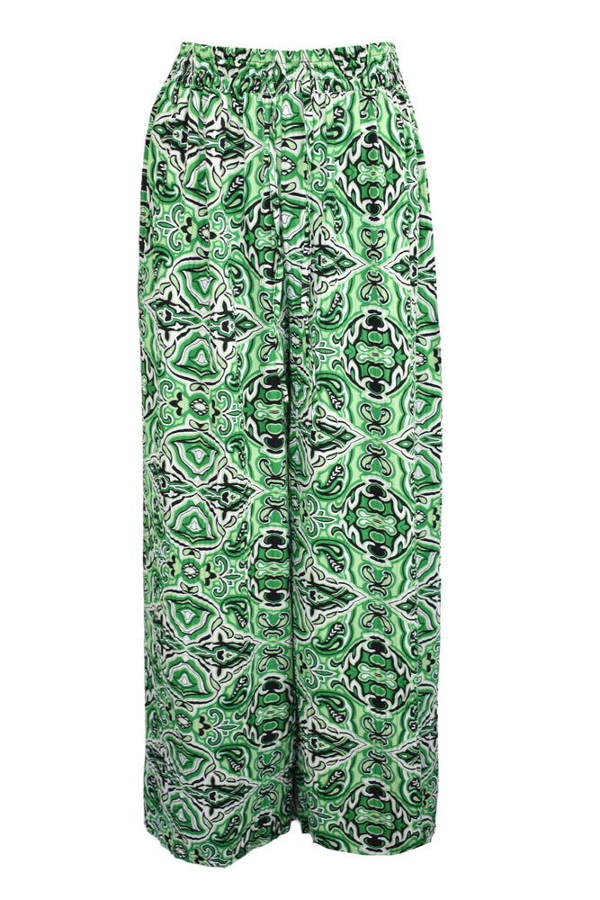 Green & Black Tile Print Wide Leg Trousers