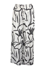White & Black Abstract Pleated Wide Leg Trousers