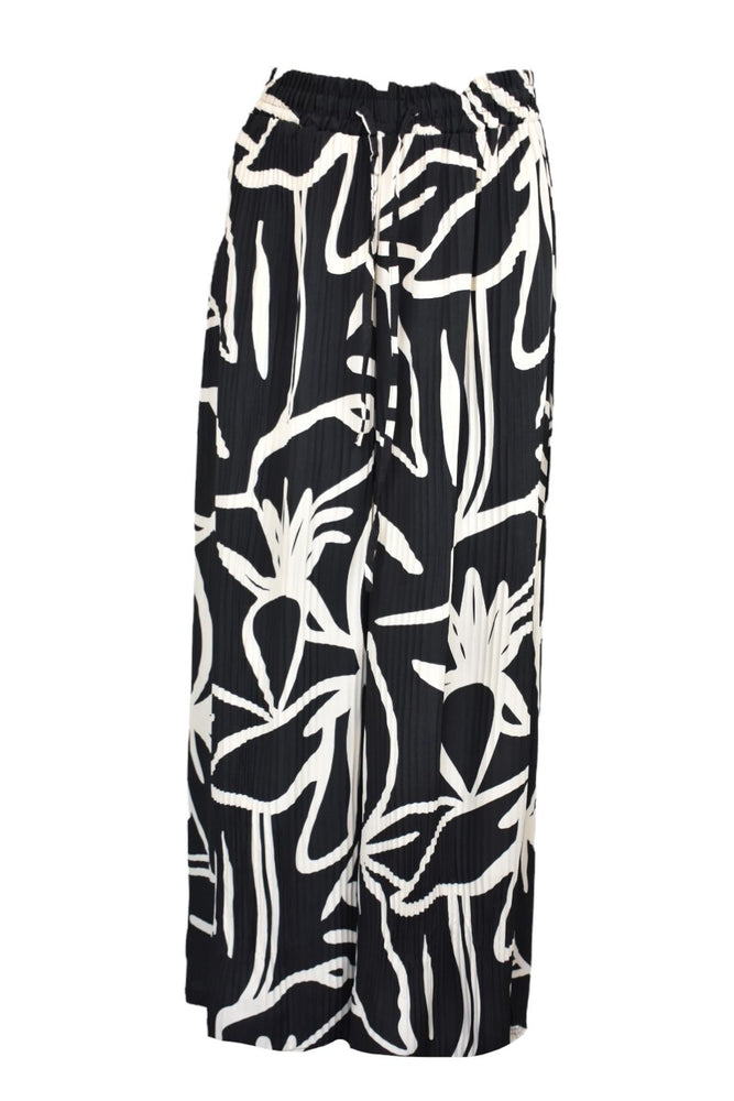 Black & White Abstract Pleated Wide Leg Trousers