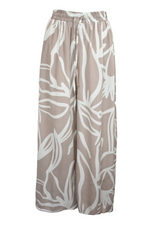 Taupe & White Abstract Pleated Wide Leg Trousers