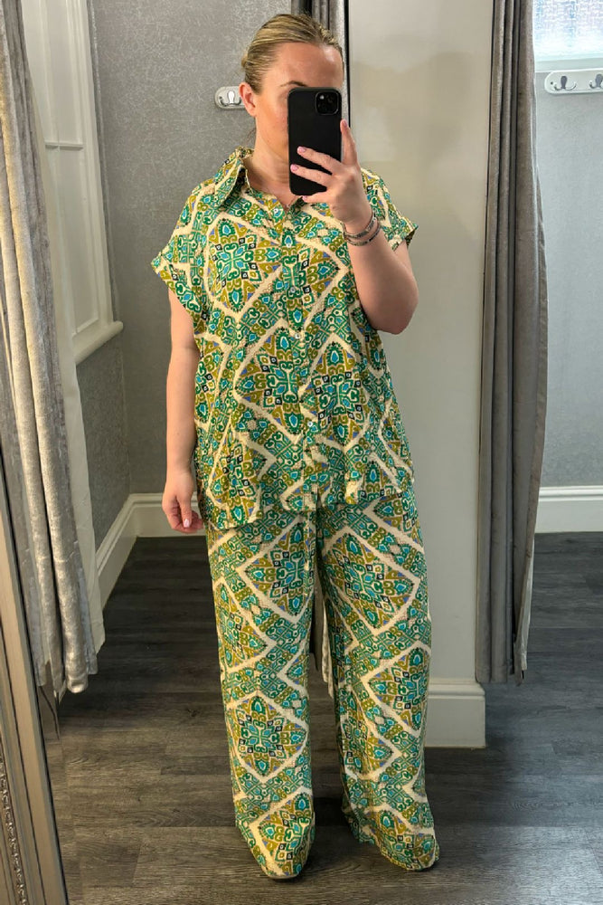Green Tile Print Trousers Co-ord