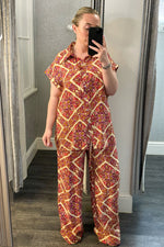 Red Tile Print Trousers Co-ord