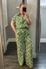 Green Tile Print Trousers Co-ord