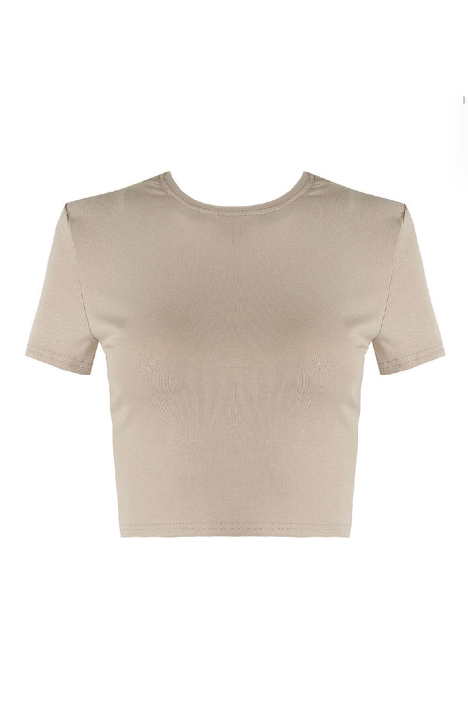 Beige Short Sleeve Cropped T-Shirt