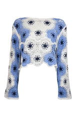 Blue & White Crochet Long Sleeve Top